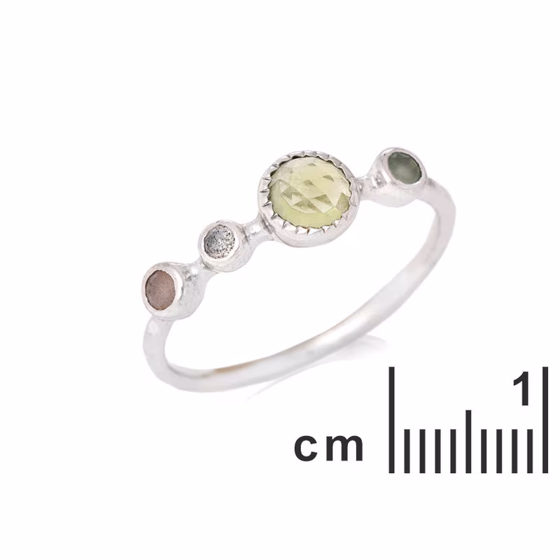 Anillo redondo multipiedra, en plata 925 rodiada
