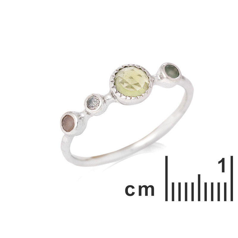 Runder Multi-Stein-Ring, in rhodiniertem 925er Silber