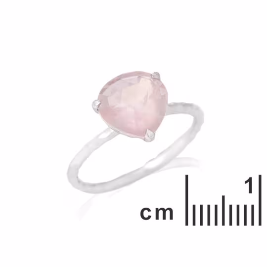 Bague coeur en quartz rose naturel, en argent 925 rhodié
