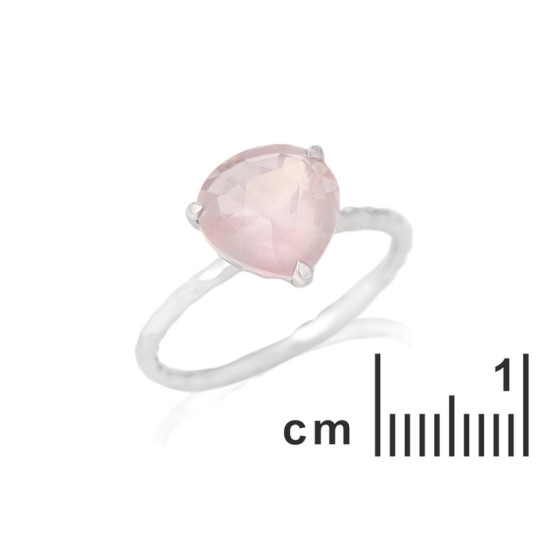 Natural rose quartz heart ring, rhodium-plated 925 silver