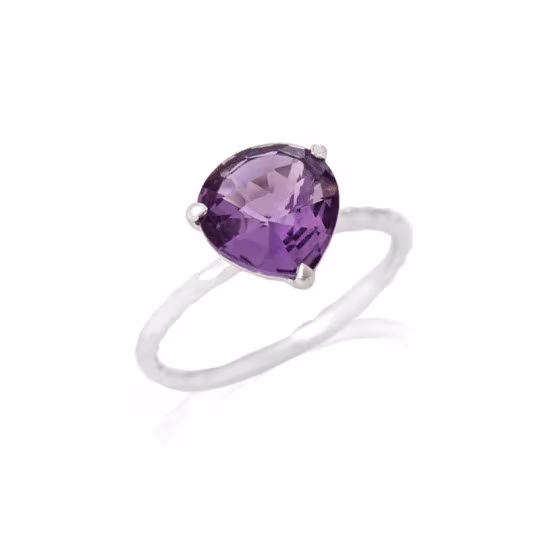 Bague coeur en améthyste violette naturelle, en argent 925 rhodié