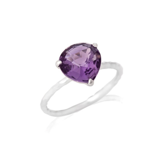 Natural purple amethyst heart ring, rhodium-plated 925 silver