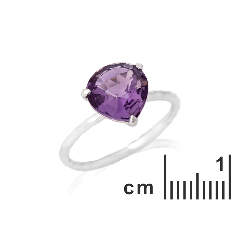 Anello a forma di cuore con ametista viola naturale, argento 925 rodiato