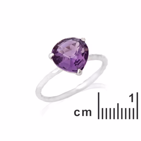 Bague coeur en améthyste violette naturelle, en argent 925 rhodié
