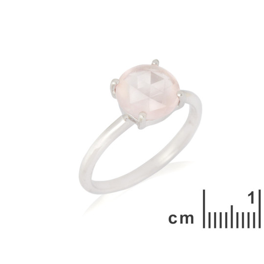Bague en quartz rose naturel rond, en argent 925 rhodié