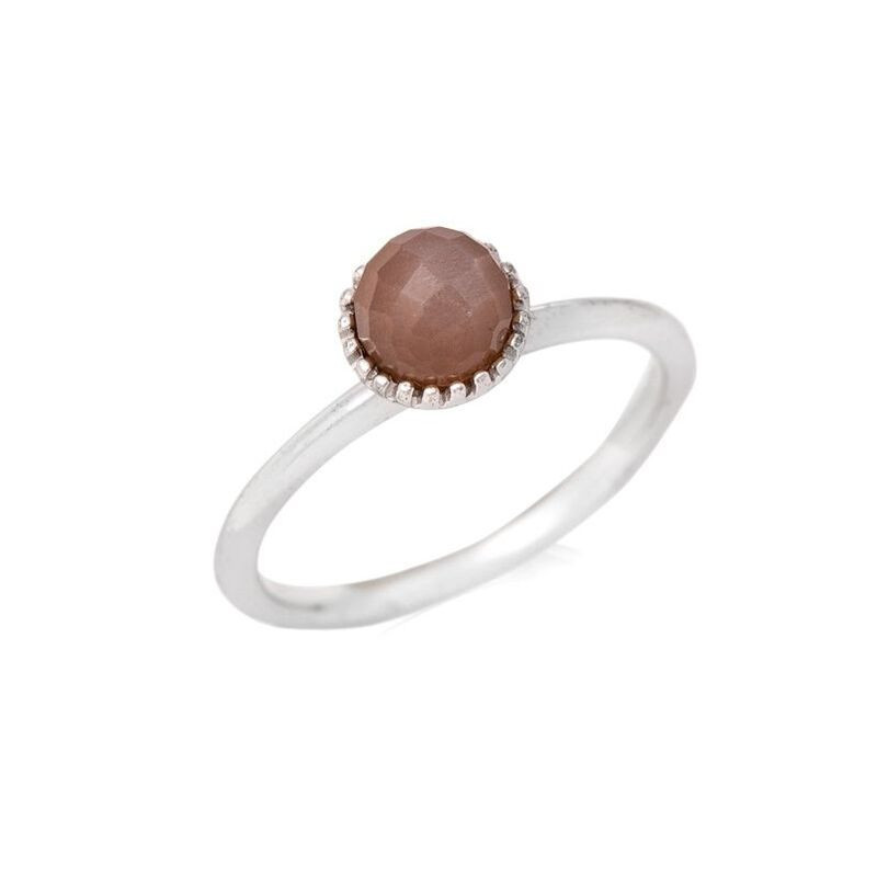 Anillo de bola de piedra lunar rosa natural, en plata 925 rodiada