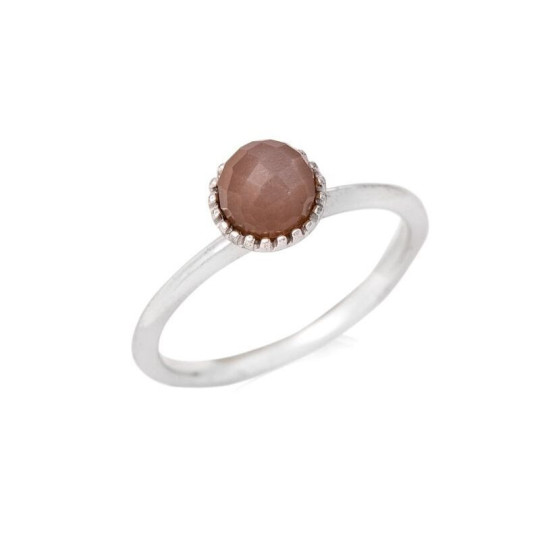 Anillo de bola de piedra lunar rosa natural, en plata 925 rodiada