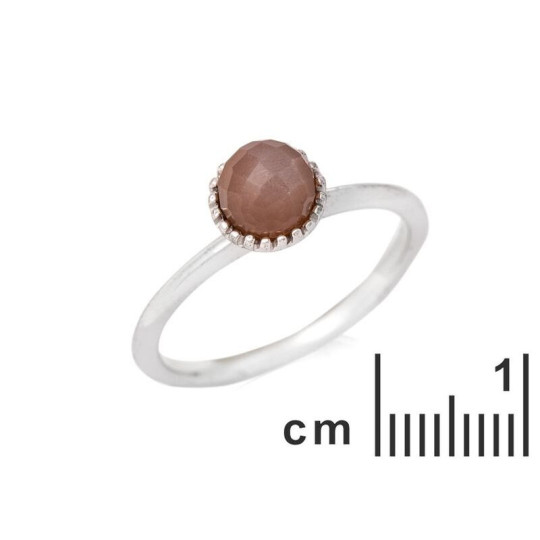 Natural pink moonstone ball ring, in rhodium-plated 925 silver