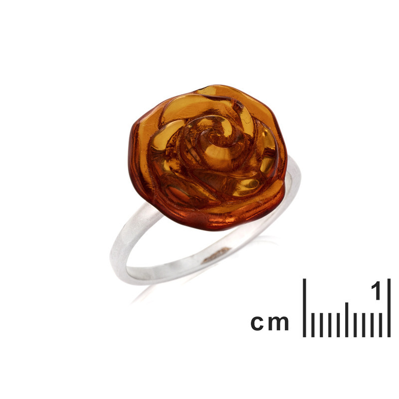Großer unregelmäßiger Cognac-Bernstein-Blumensteinring, in rhodiniertem 925er Silber