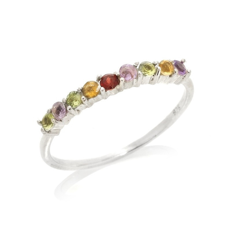Bague multipierres multicolore rondes, en argent 925 rhodié