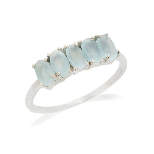 Bague multipierres en calcédoine bleue naturelle ovale, en argent 925 rhodié