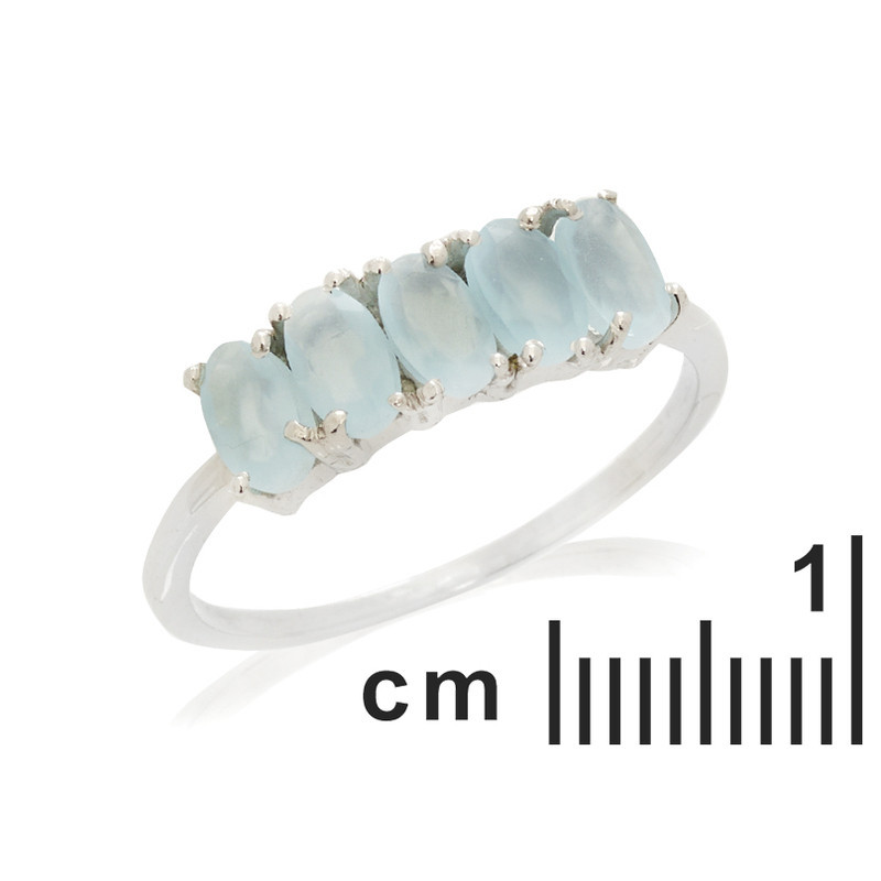 Bague multipierres en calcédoine bleue naturelle ovale, en argent 925 rhodié