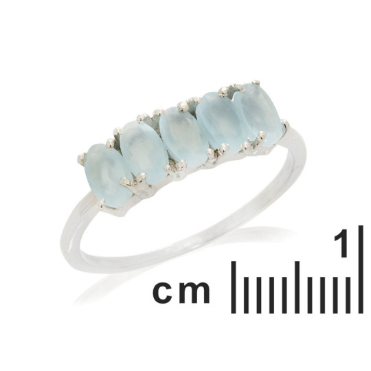Bague multipierres en calcédoine bleue naturelle ovale, en argent 925 rhodié