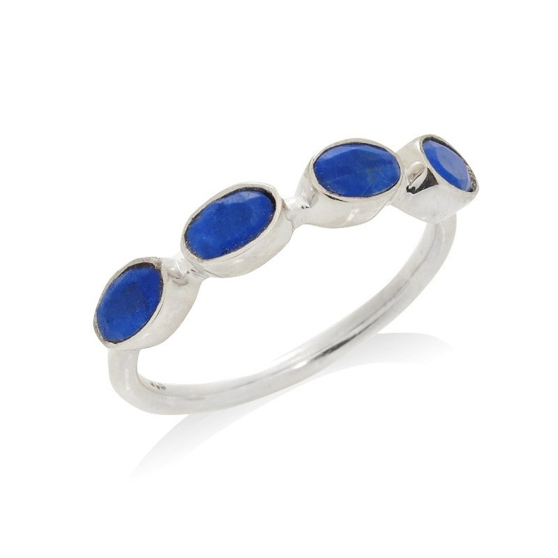 Bague multipierres en lapis lazuli bleu naturel ovale, en argent 925 rhodié