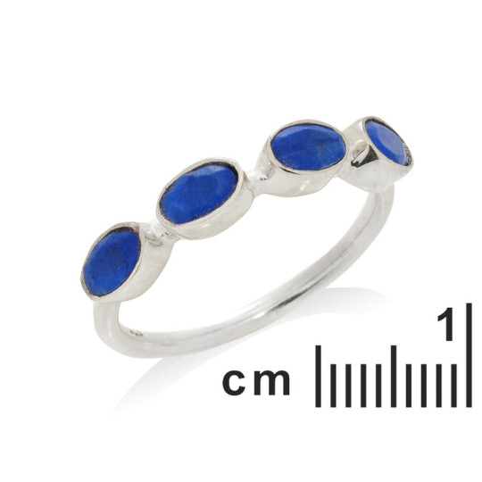 Bague multipierres en lapis lazuli bleu naturel ovale, en argent 925 rhodié