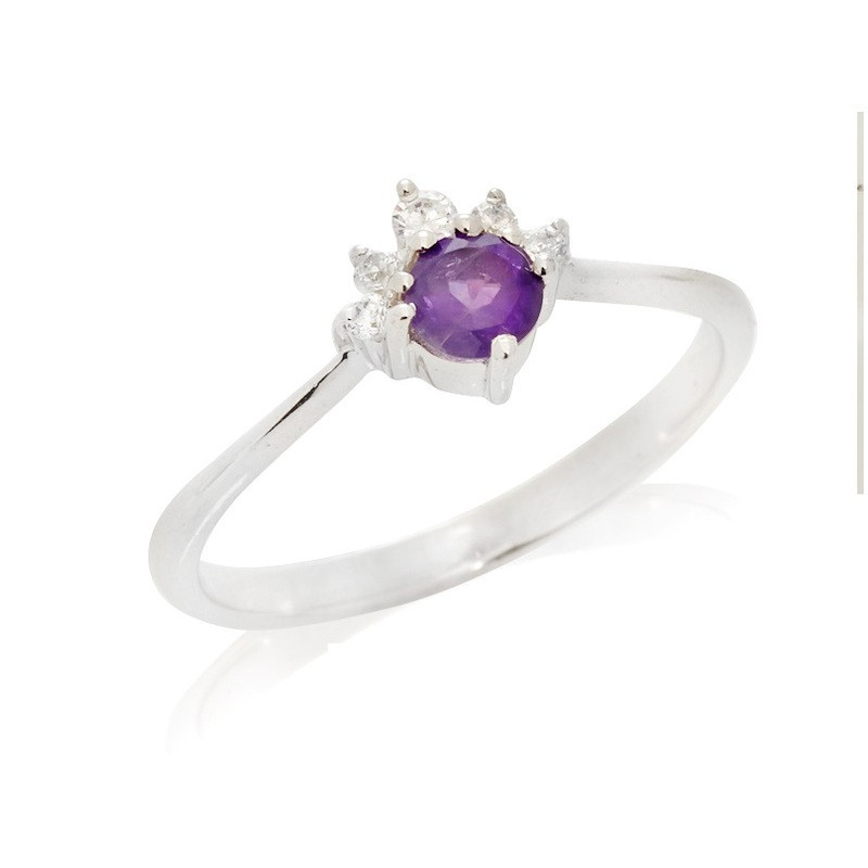Runder Amethyst- und Zirkonoxidring, in rhodiniertem 925er Silber