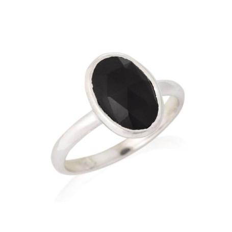 Oval black onyx ring, rhodium-plated 925 silver