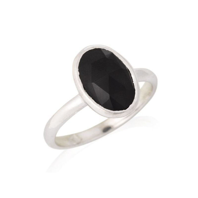 Anillo ovalado de ónix negro, plata 925 rodiada