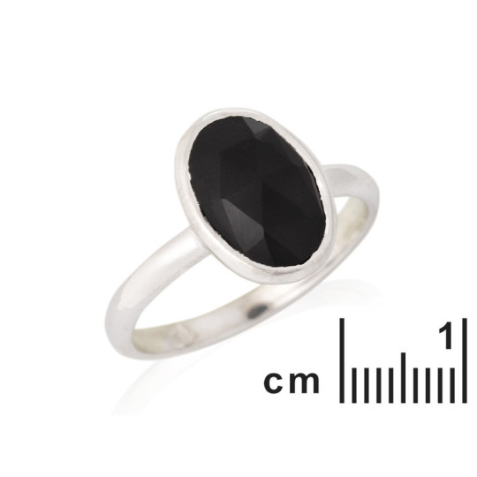 Ovaler schwarzer Onyxring, rhodiniertes 925er Silber