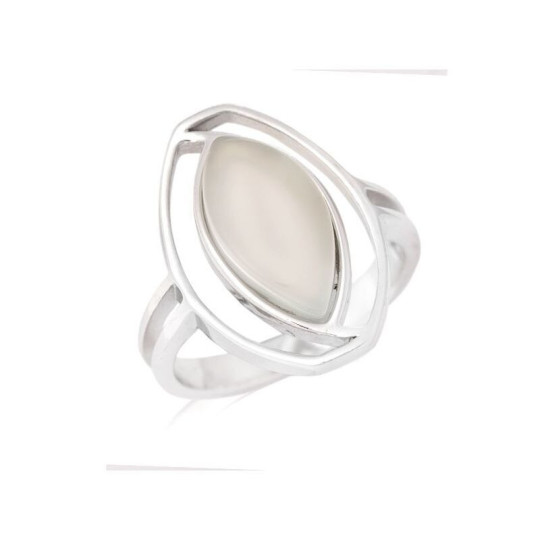 Bague grande pierre en agate bleue naturelle navette, en argent 925 rhodié
