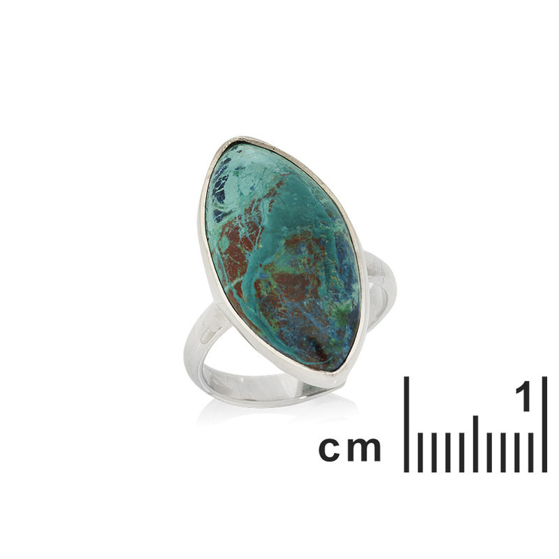 Natürlicher blauer Shattuckit-Navette-Ring, in rhodiniertem 925er Silber