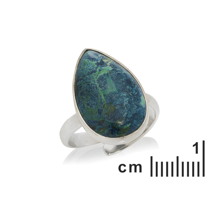 Großer natürlicher blauer Shattuckit-Tropfensteinring, in rhodiniertem 925er Silber