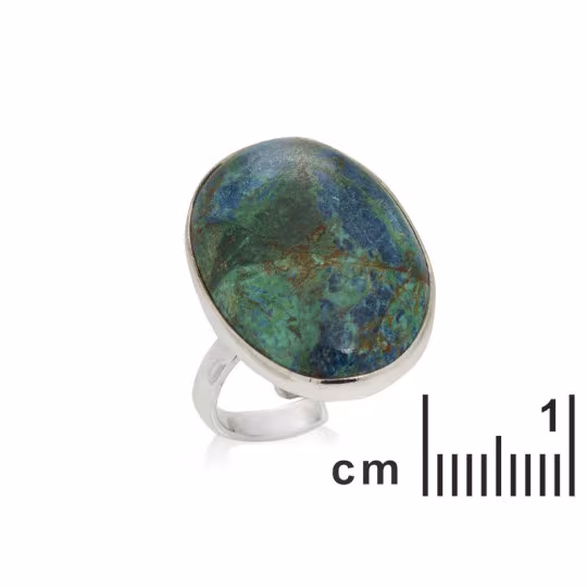 Anillo grande de piedra shattuckita azul natural ovalada, en plata 925 rodiada