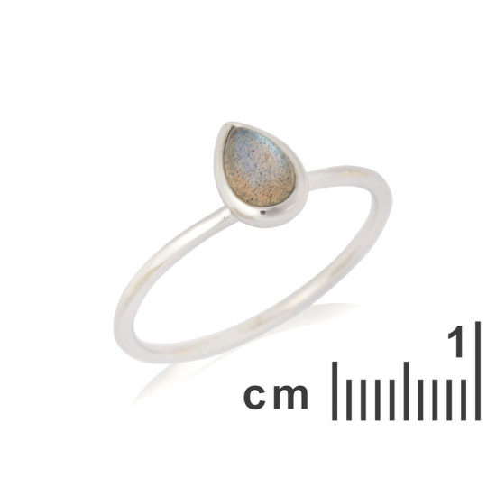 Anello a goccia in labradorite naturale multicolore, in argento 925 rodiato