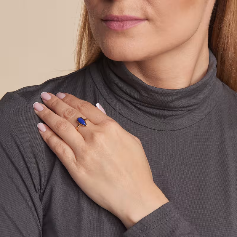 Natürlicher blauer Lapislazuli-Tropfenring, in gold 925er Silber
