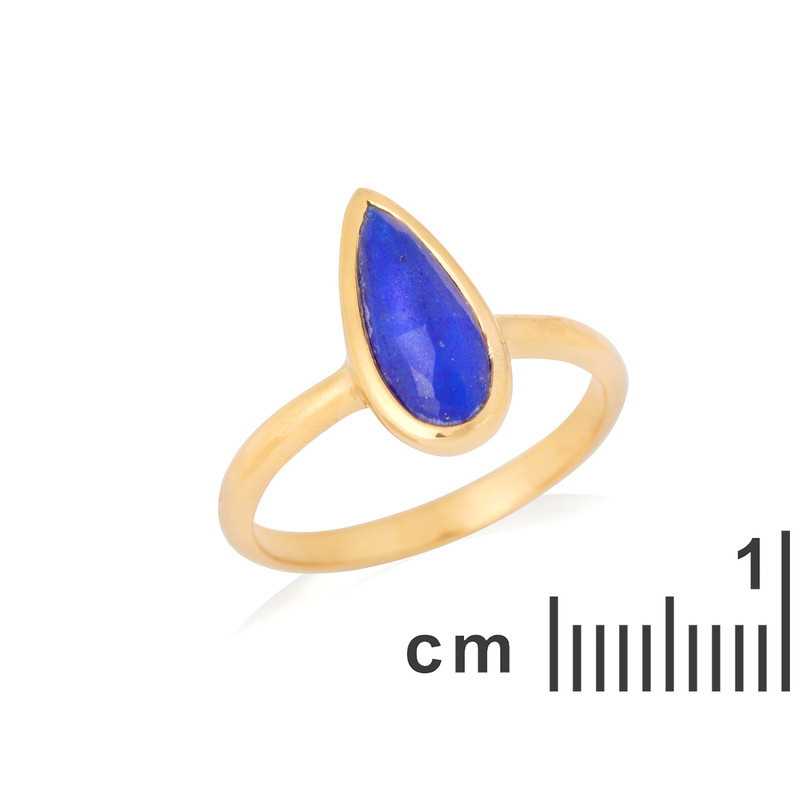 Anillo de gota de lapislázuli azul natural, en plata 925 dorado oro