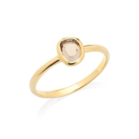 Anello ovale in quarzo fumé naturale marrone, in argento 925 dorato oro