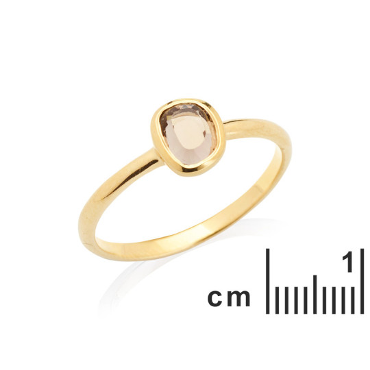 Anello ovale in quarzo fumé naturale marrone, in argento 925 dorato oro