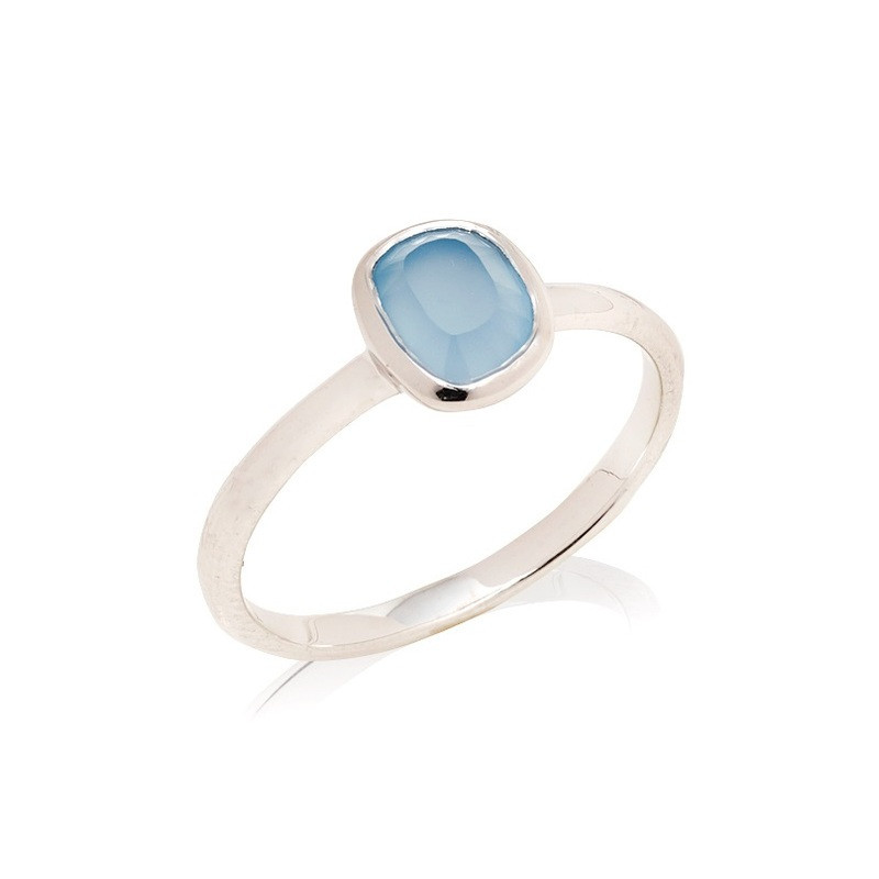 Bague en calcédoine bleue naturelle irréguliere, en argent 925 rhodié