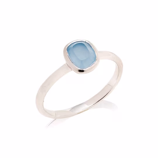 Bague en calcédoine bleue naturelle irréguliere, en argent 925 rhodié