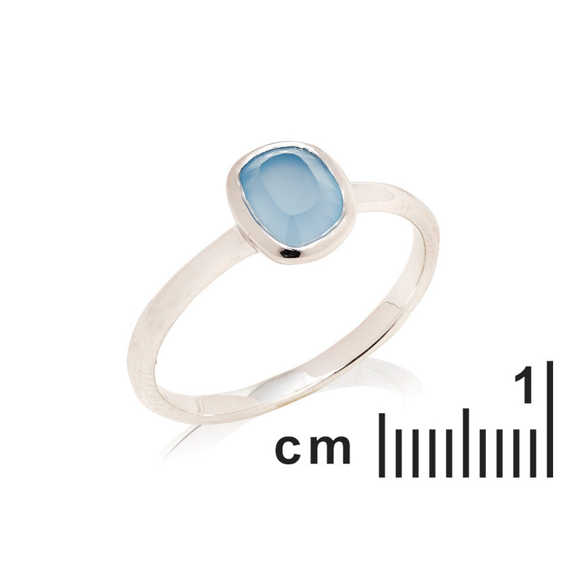 Bague en calcédoine bleue naturelle irréguliere, en argent 925 rhodié