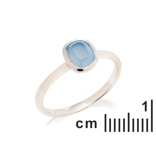 Bague en calcédoine bleue naturelle irréguliere, en argent 925 rhodié