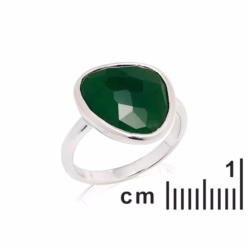 Anillo de aventurina verde natural irregular, en plata 925 rodiada