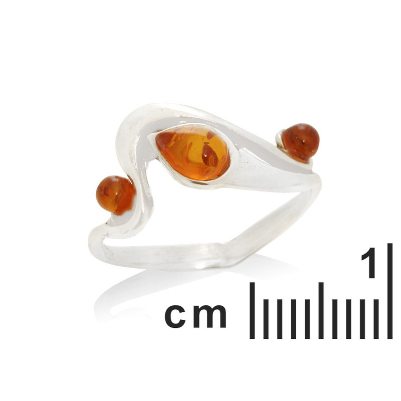 Baltic Sea cognac amber multi-stone ring, navette, in 925 silver