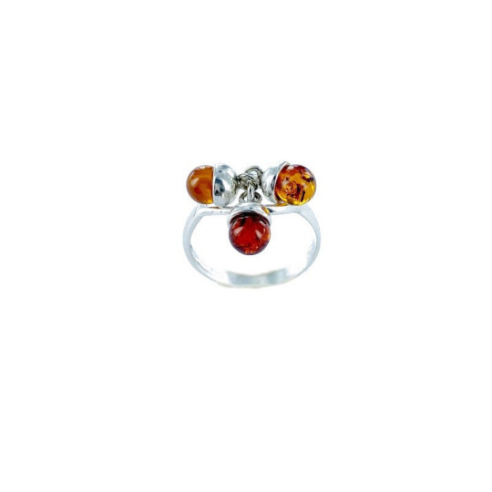 Bague multipierres en ambre cognac de la mer Baltique boule, en argent 925