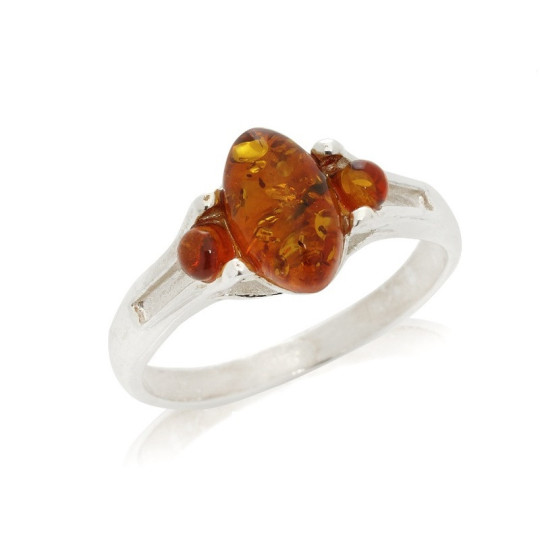 Oval Baltic Sea cognac amber multi-stone ring, 925 silver