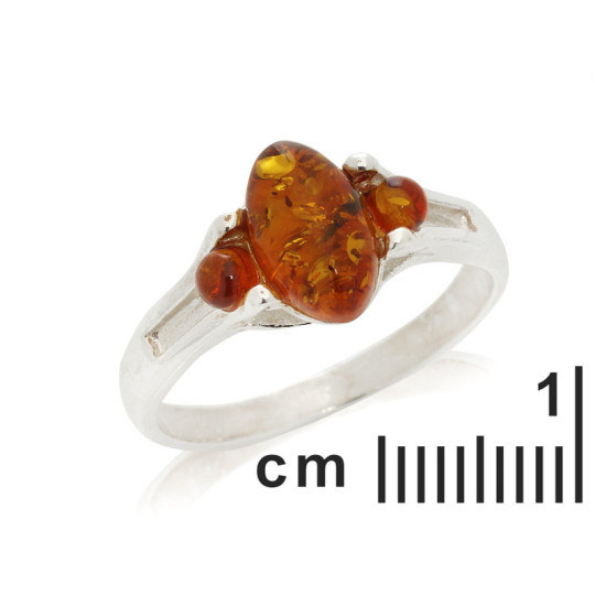 Oval Baltic Sea cognac amber multi-stone ring, 925 silver