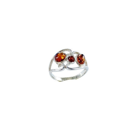Anillo multipiedra ovalado de ámbar coñac del Mar Báltico, plata 925