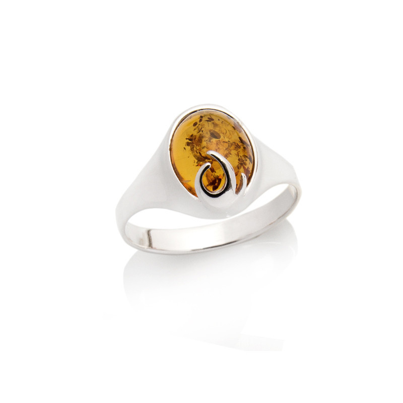 Anillo ovalado de ámbar coñac natural del mar Báltico, plata 925 rodiada
