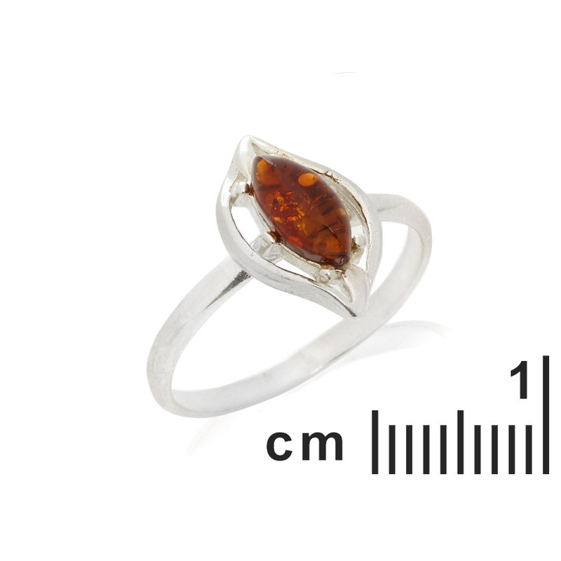 Bague en ambre cognac de la mer Baltique navette, en argent 925