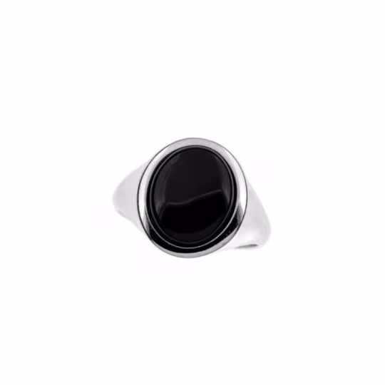 Bague en agate noire naturelle ovale, en argent 925 rhodié