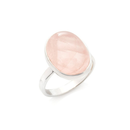 Anello ovale in quarzo rosa, argento 925 rodiato