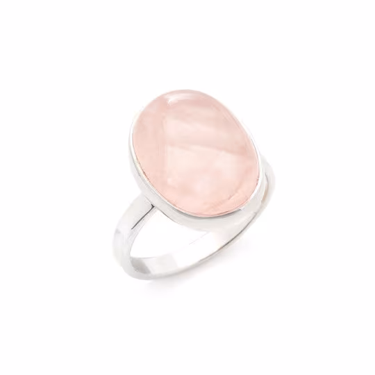 Bague en quartz rose ovale, en argent 925 rhodié