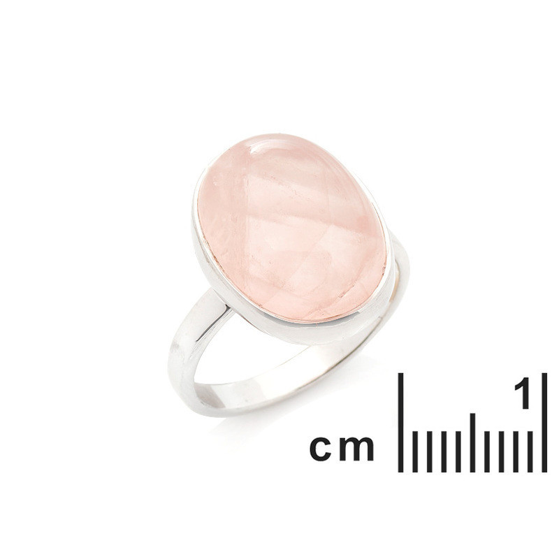 Anello ovale in quarzo rosa, argento 925 rodiato