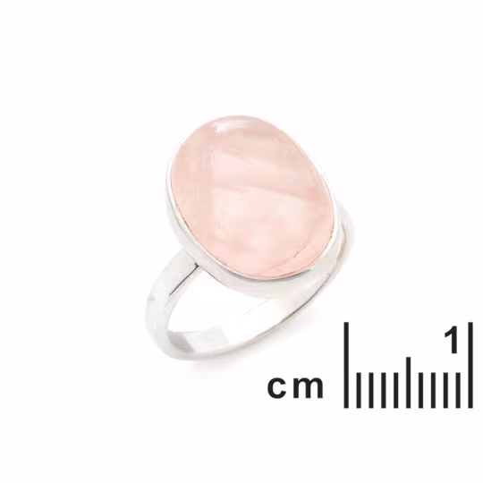 Bague en quartz rose ovale, en argent 925 rhodié