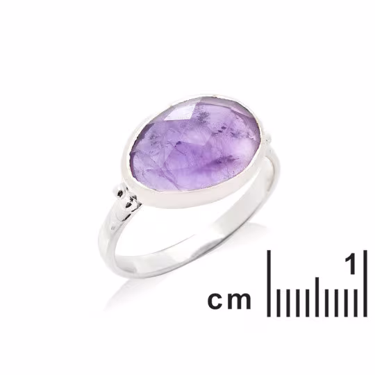 Ovaler natürlicher lila Amethystring, rhodiniertes 925er Silber